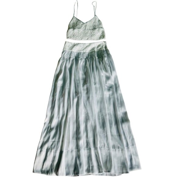 Free People Helin Skirt Set Shimmering Smocked Piped-Edge Detail Crop Tank Silky - Picture 4 of 16